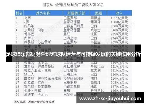 足球俱乐部财务管理对球队运营与可持续发展的关键作用分析 足球俱乐部财务管理对球队运营与可持续发展的关键作用分析