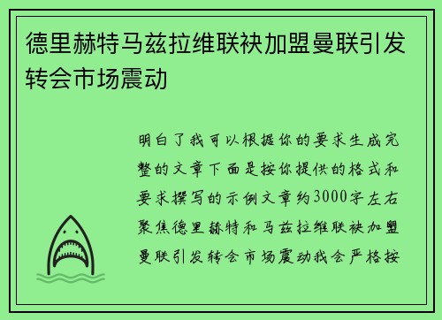 德里赫特马兹拉维联袂加盟曼联引发转会市场震动